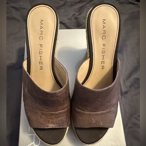 Marc Fisher Dark Brown Leather Mules